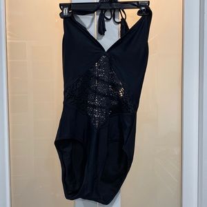 NEW Mossimo black one piece cut out black crochet swimsuit